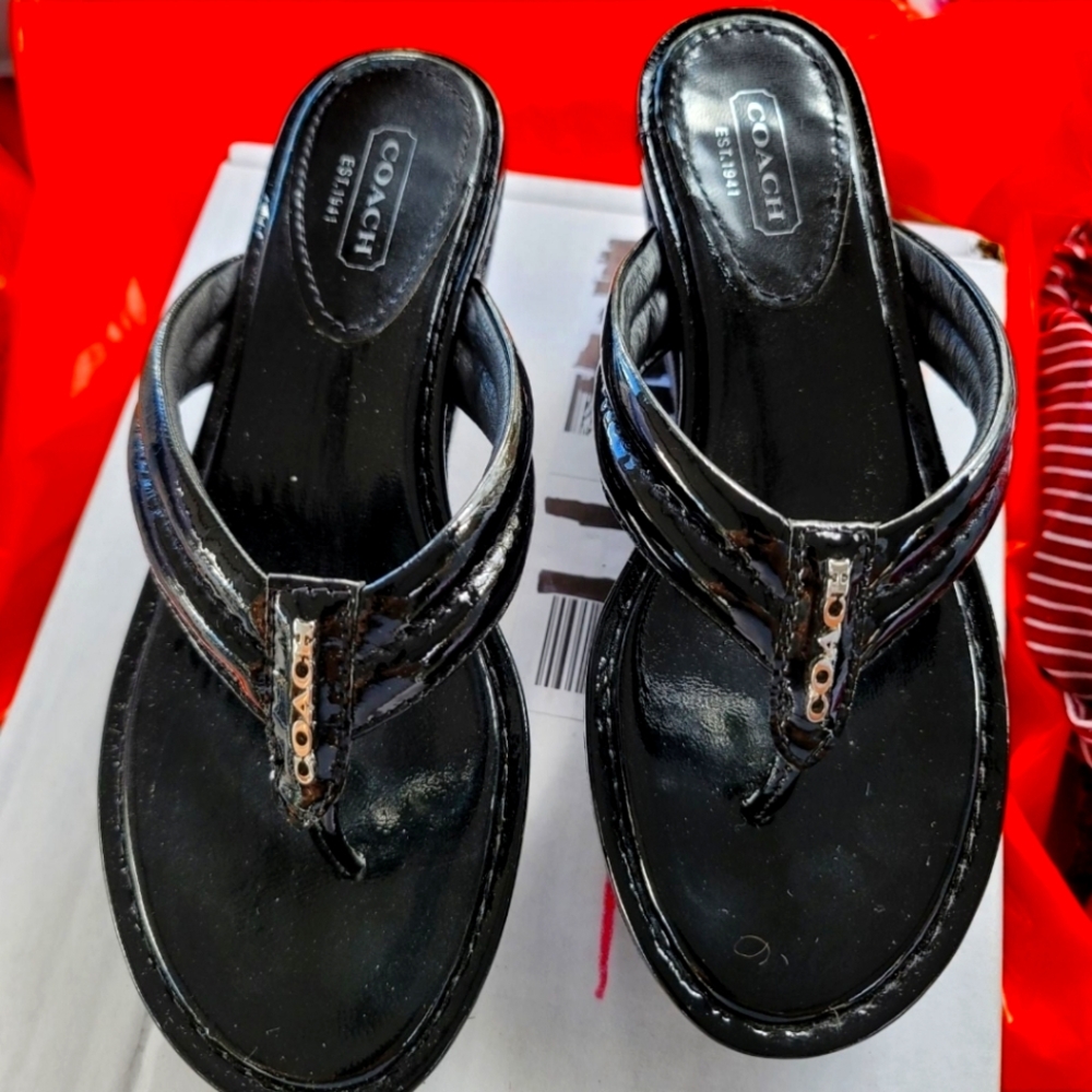 COACH Nella Patent Leather Strap Platforms, EUC - Picture 2 of 4